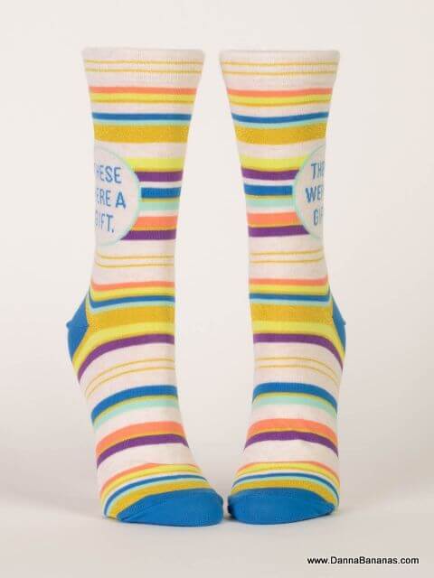 These Were A Gift Women Crew Socks have stripes and the text: These Were A Gift Women Crew Socks written on them