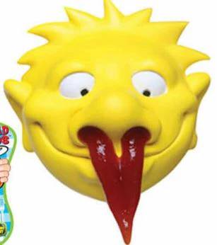Silly yellow cartoon face with a long red tongue indicating a retired item, used on the Danna Bananas Funny Christmas Gifts section to help customers find our newest weird and wonderful gifts.