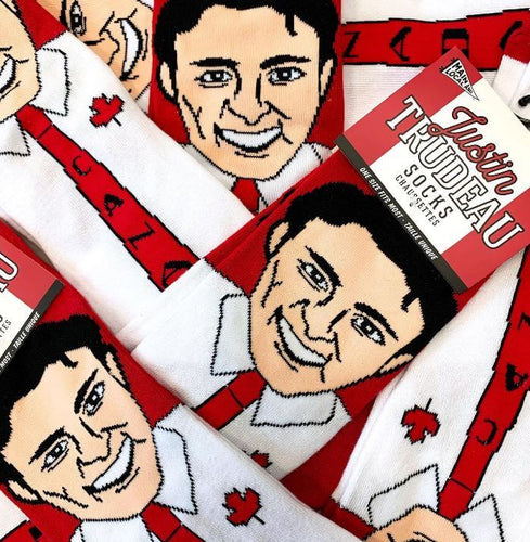 Many pairs of Justin Trudeau Socks