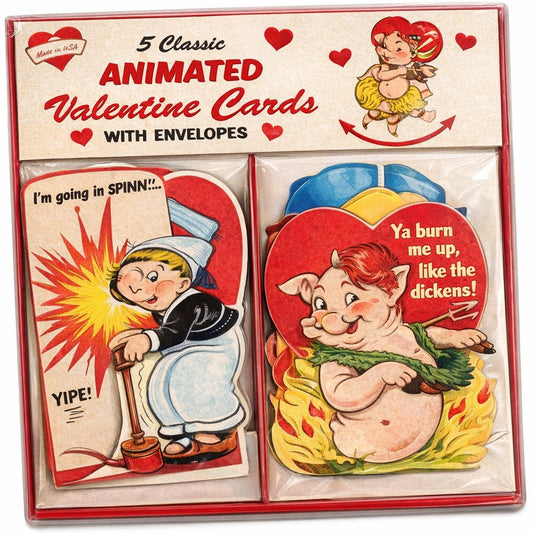 Vintage-inspired 1950s animated Valentine cards boxed set with retro cartoon designs