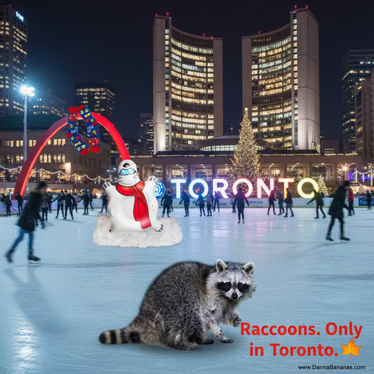 Toronto Christmas Gift Guide 2025 with raccoon - Only in Toronto - Danna Bananas