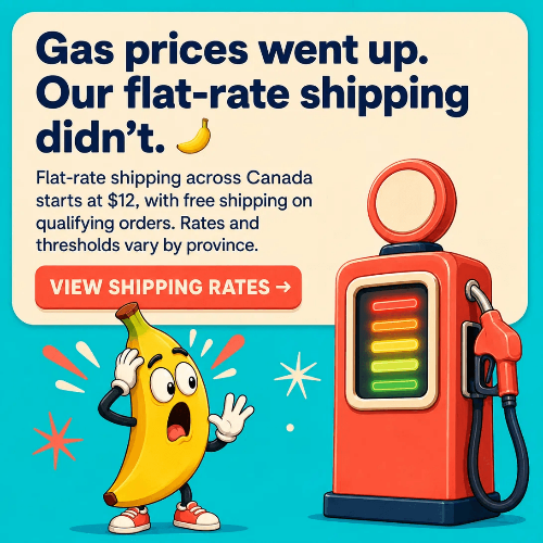 Flat-rate shipping across Canada starts at $12, with free shipping on qualifying orders. Rates and thresholds vary by province. View shipping rates.