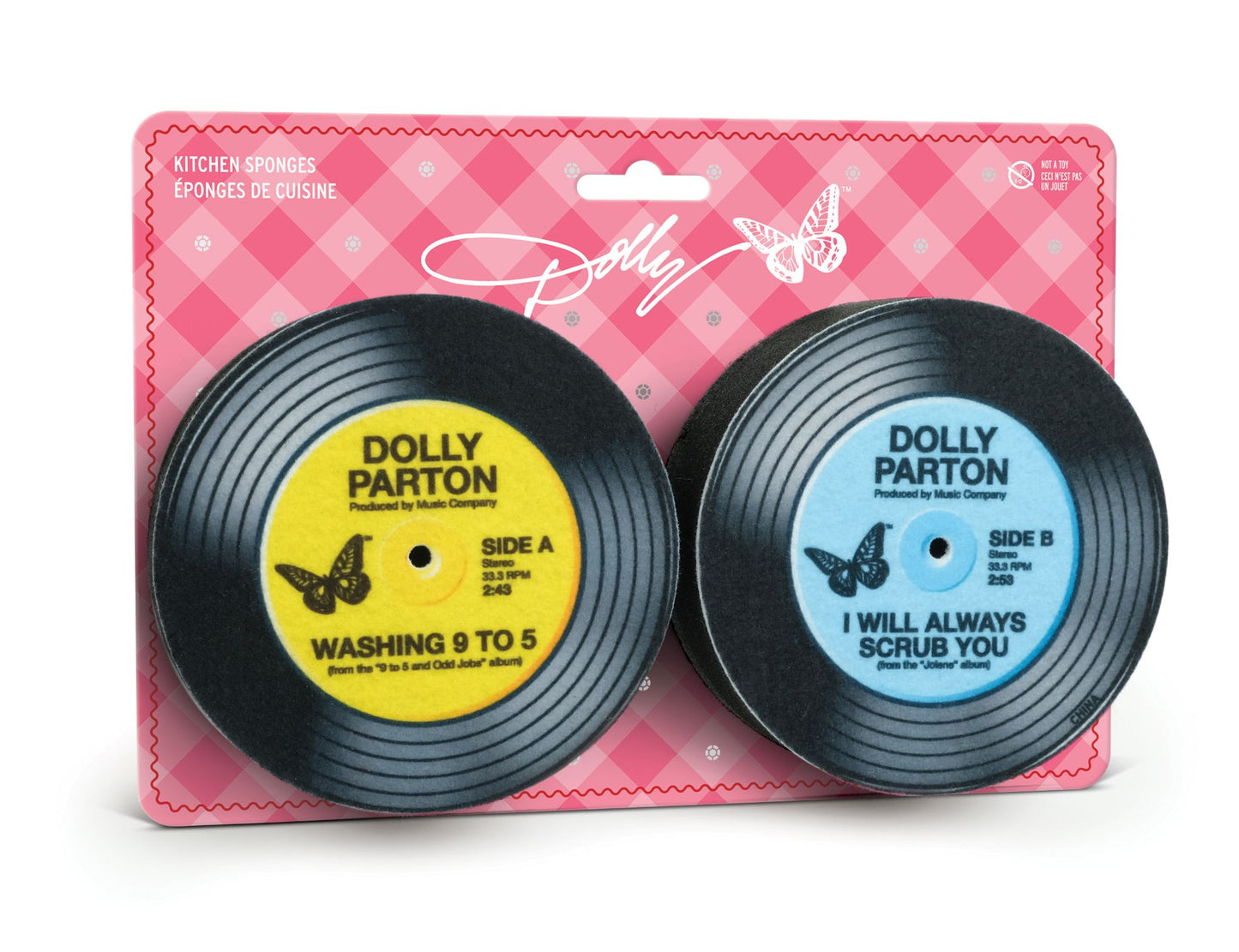 Dolly Parton Record Kitchen Sponges in a Pink Package