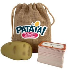 Patata! The Juicy and Fully Loaded Hot Potato Game! In a potato sack with squishy potato and playing cards.