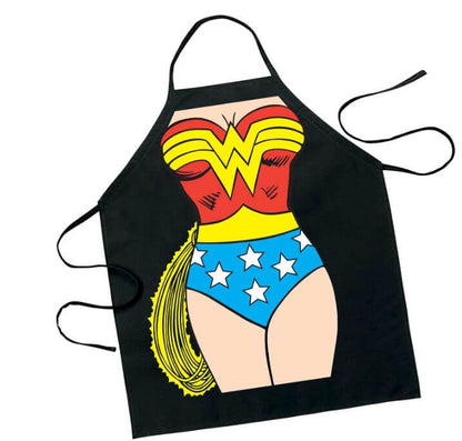 Wonder Woman apron featuring superhero costume design, perfect for unleashing your culinary superpowers and becoming a kitchen hero.