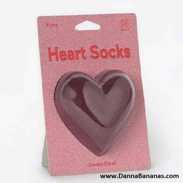 Funny Heart Socks in gift package with bold red heart design, a romantic Valentine's Day gift from Canada