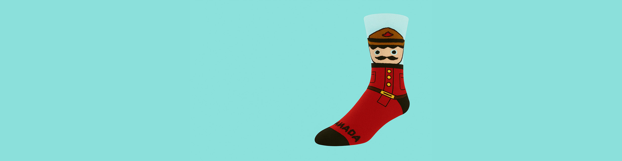 Canadian Mountie Socks slider — funny Canadian gifts with a banana twist.