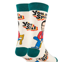 Funny “You Are Special” novelty socks shown from the back, retro TV host vibes with wholesome throwback humour for the delightfully weird.