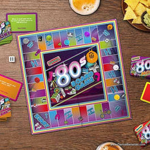 Awesome 80s Board Game featuring trivia questions, colorful board, and retro icons for nostalgic fun.