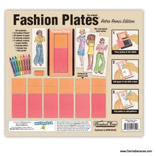 Introducing "Fashion Plates Retro Remix Edition" by Outset Media, a charming retro toy set that ignites creativity. This set includes templates for designing outfits, colored pencils, and crayons, along with instructions to create your own retro fashion designs on paper. It's a nostalgic journey into style!