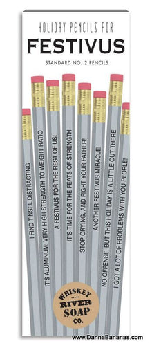 Explore the Holiday Pencils For Festivus by Whiskey River Soap Co., an ideal choice for Seinfeld enthusiasts! Each pencil features clever Festivus phrases such as "A Festivus for the rest of us" and "No coffee, but this holiday is all out of cheer.