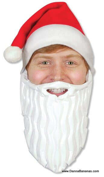 A person smiles at the camera while wearing items from the Emergency Santa Kit by Danna Bananas.