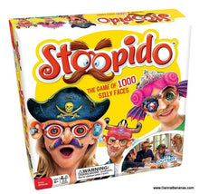 A vibrant box for the "Stoopido Game" by Danna Bananas showcases cartoonish faces with quirky accessories, making it an ideal family game or Christmas gift. Suitable for ages 6 and up.